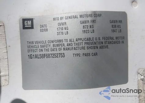 2008 Chevrolet Cobalt Lt from USA, damaged, VIN 1G1AL58F687252753